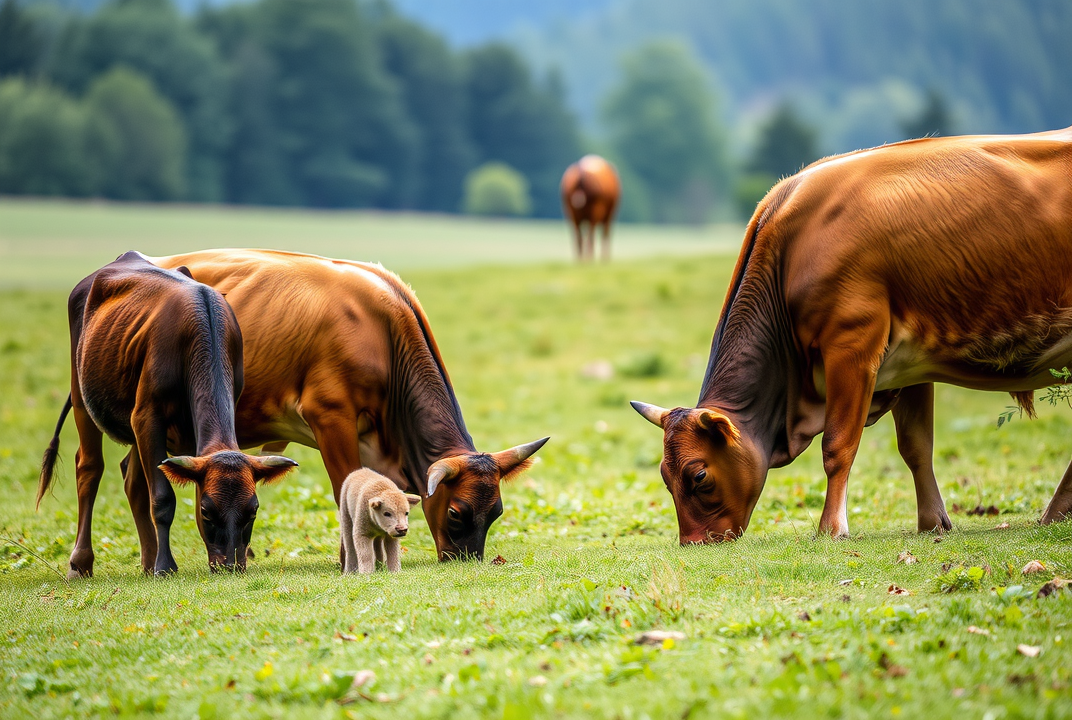 Grass-fed cattle grazing