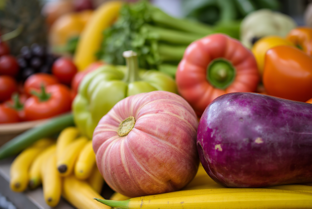 Colorful fruits and vegetables on a table