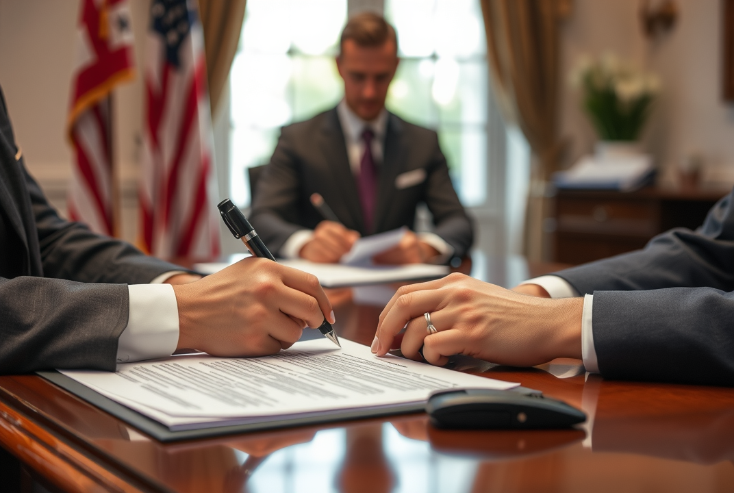 documents being notarized at an official's desk