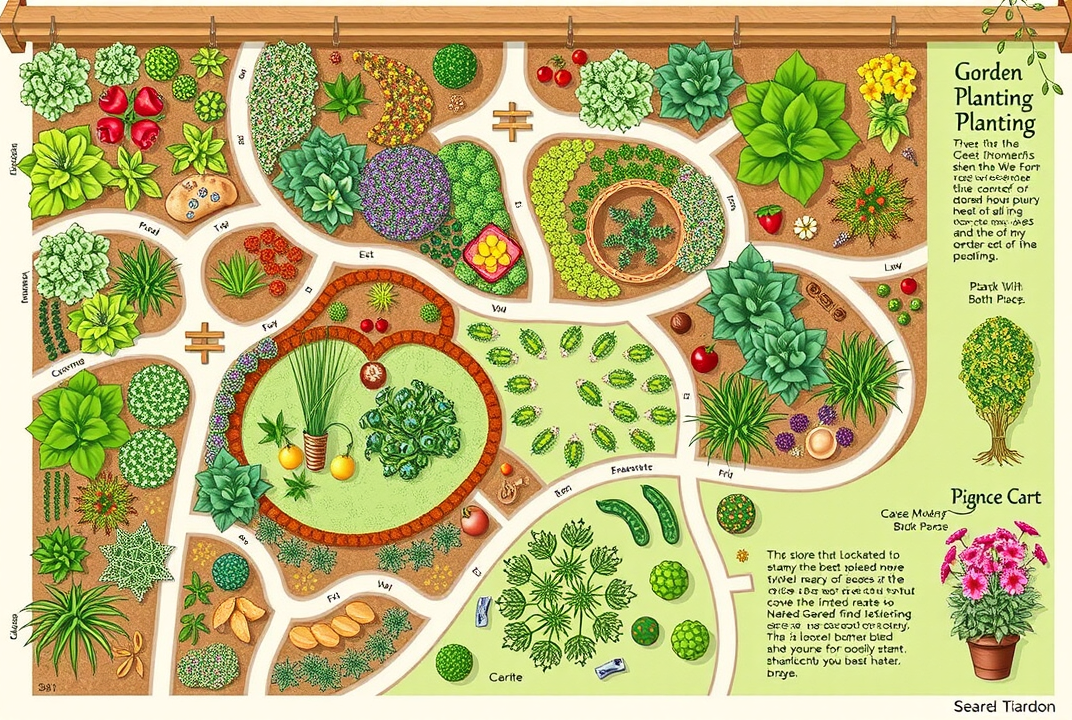 An illustrated garden map showing a well-thought-out companion planting scheme