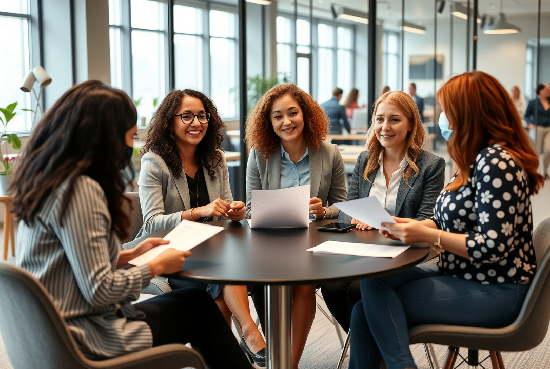 A diverse group of female entrepreneurs discussing tax strategies in a modern office setting