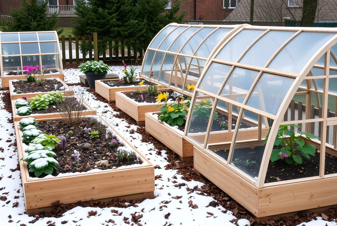 winter garden with cold frames