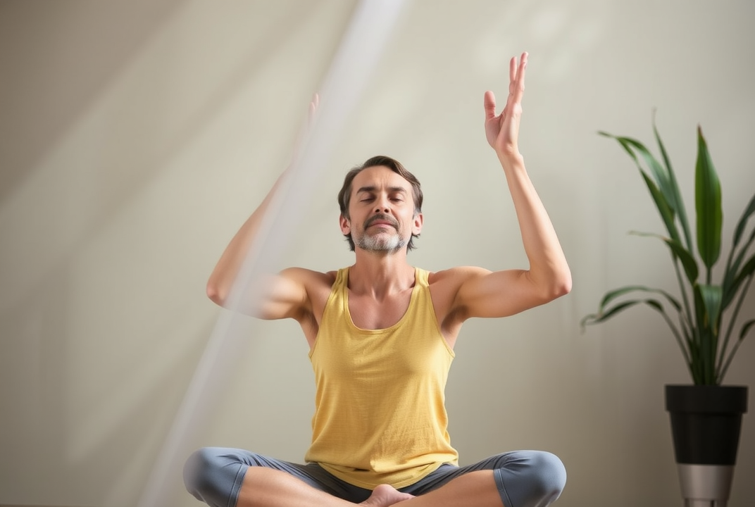 Person practicing stress-reducing techniques like yoga or meditation