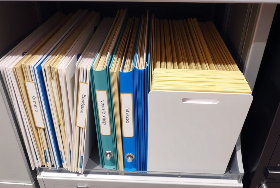 Organized filing cabinet with labeled folders