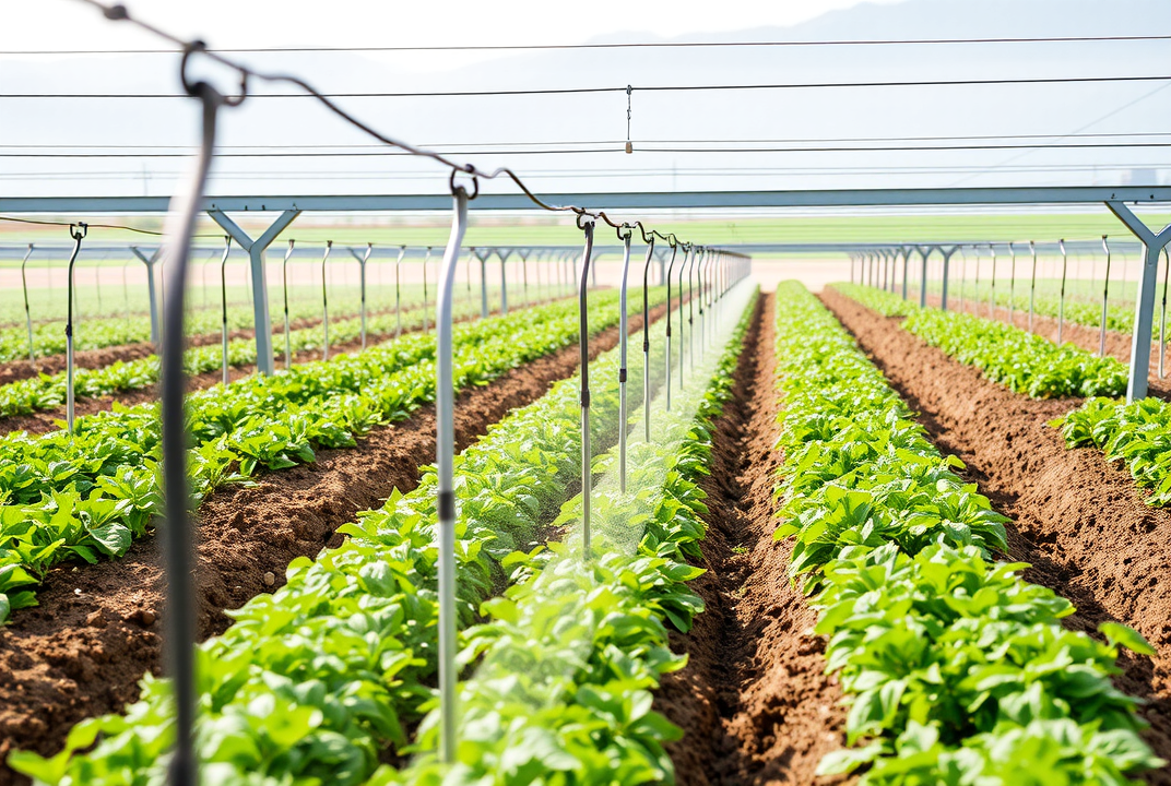 Drip irrigation system on a farm