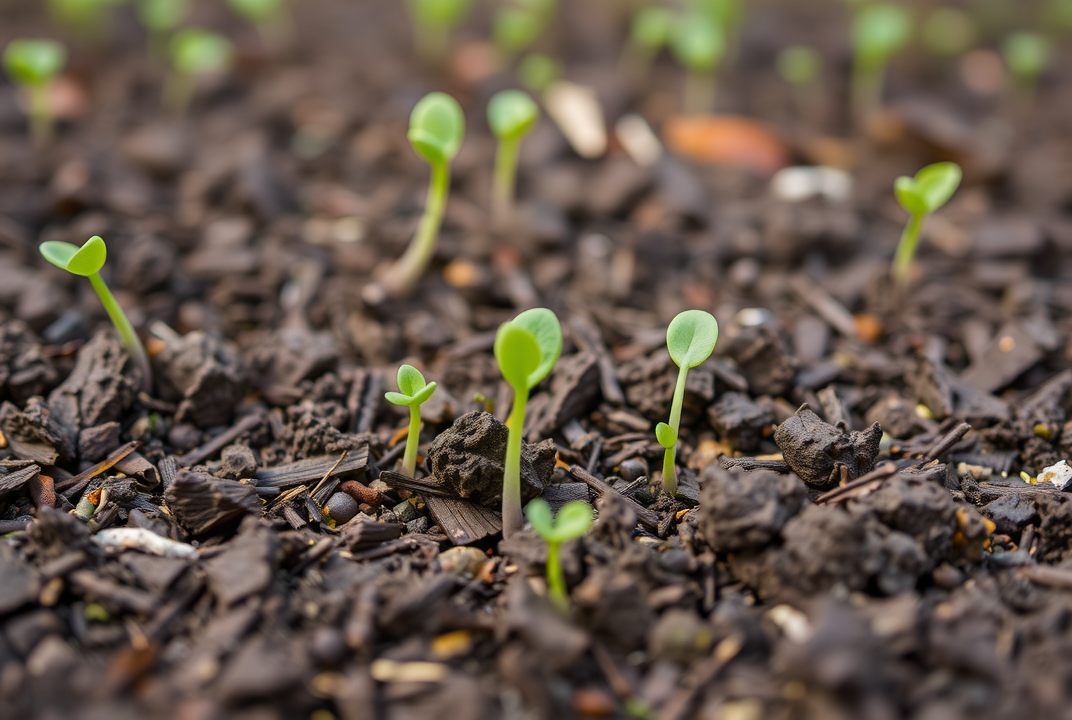 seedlings pushing through spring soil