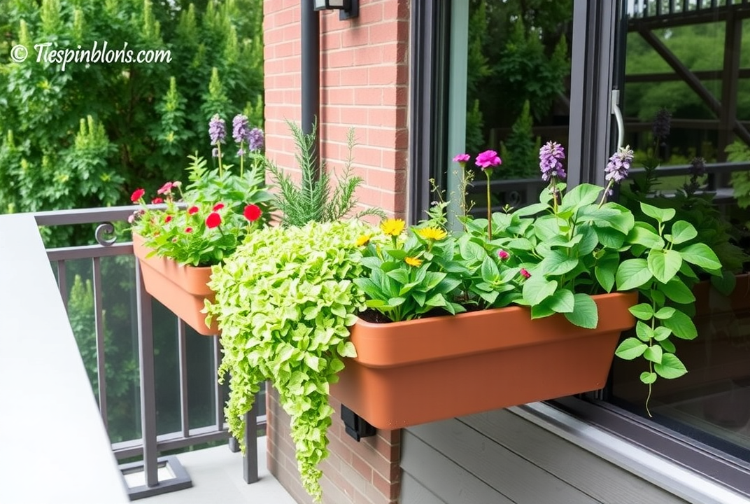 vertical planter boxes on a balcony