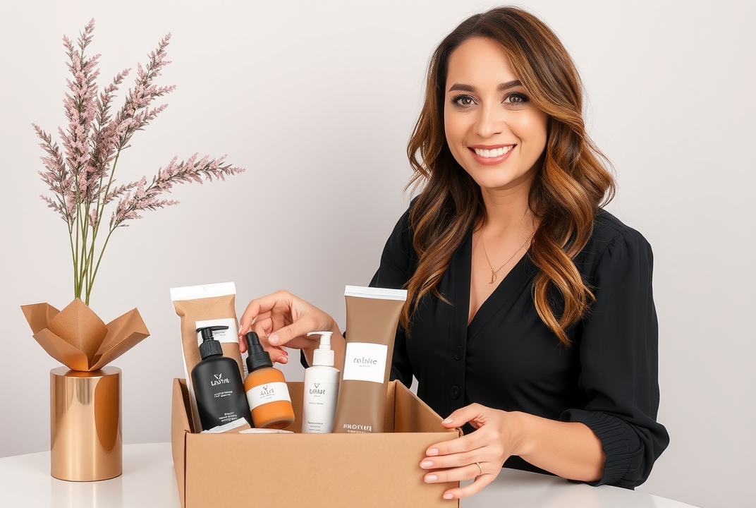 female entrepreneur unboxing products designed with brand identity