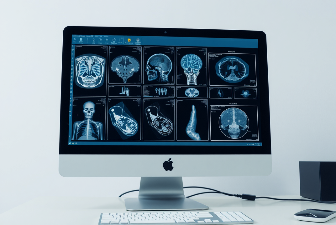 a computer screen displaying medical imaging AI analysis