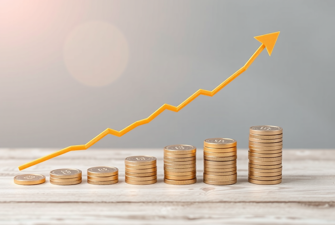 An upward growing graph showing financial progress