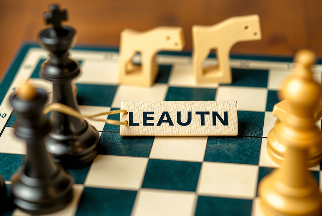 Chessboard with tax-related elements like deduction, refund, and credits