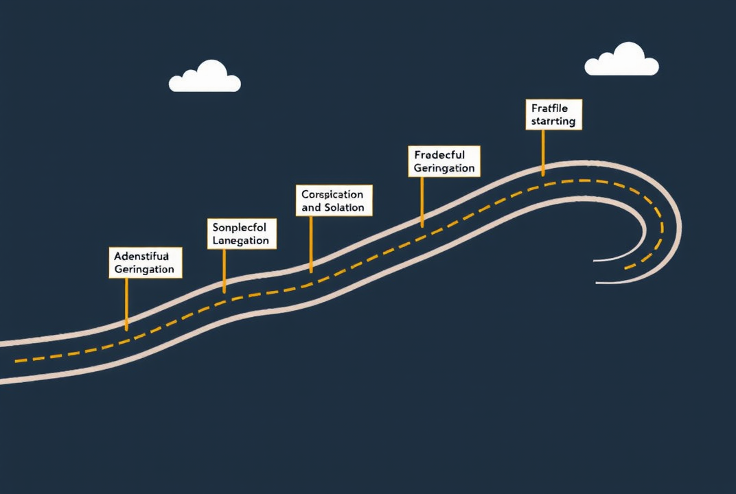 A road map with financial milestones labeled