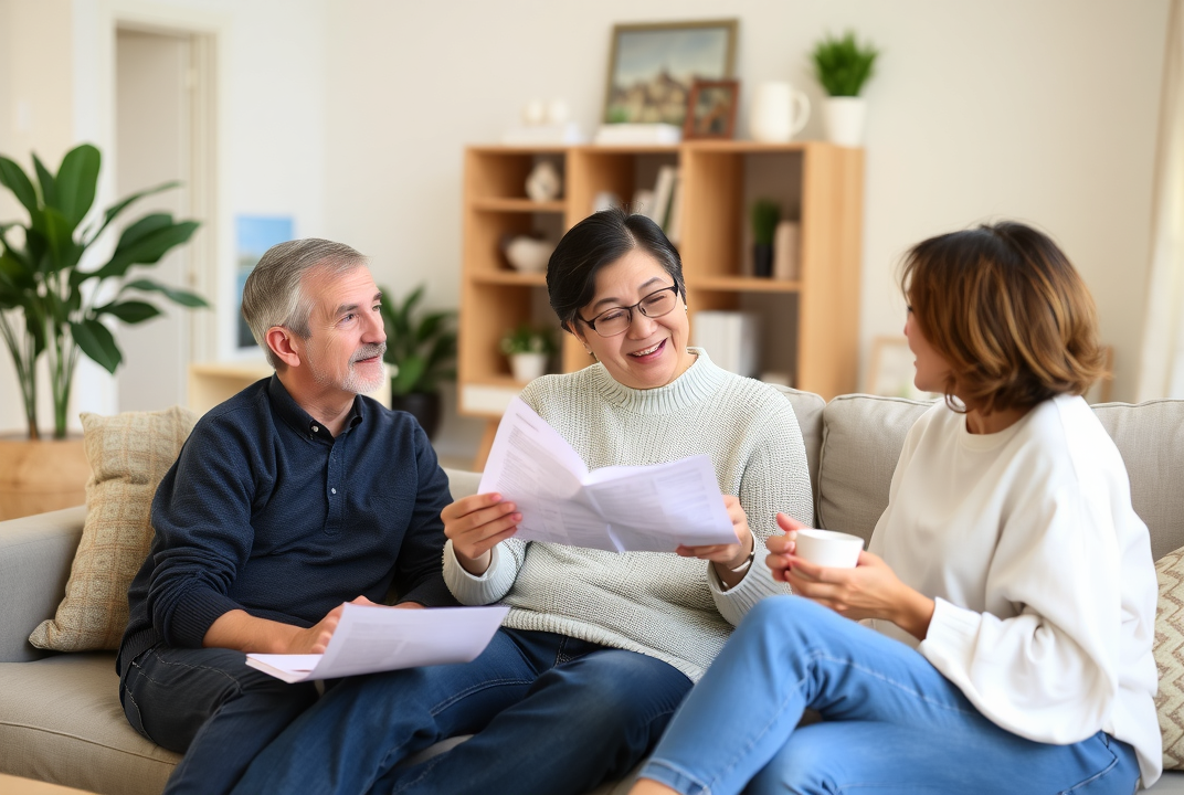 Family discussing finances at home
