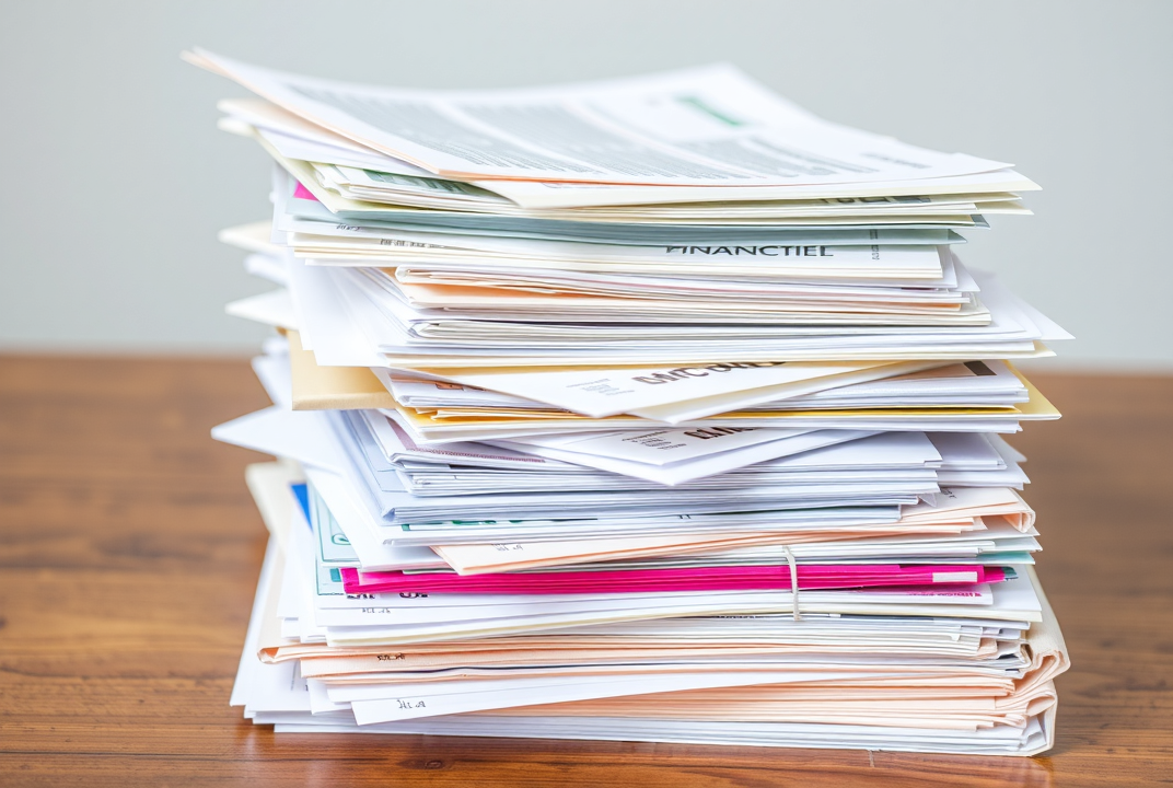 A neat stack of organized financial documents and receipts
