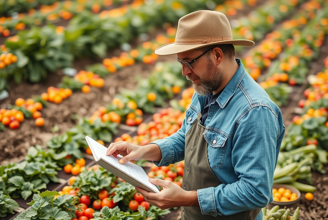 farmer analyzing market data