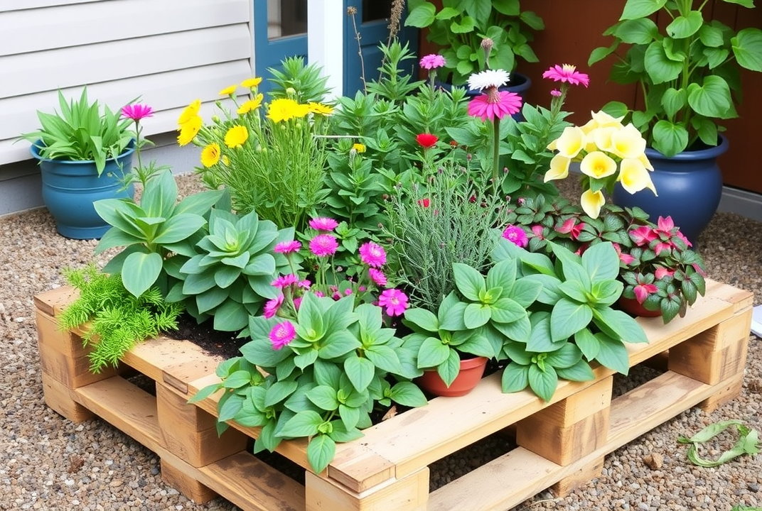 DIY pallet garden with vibrant plants