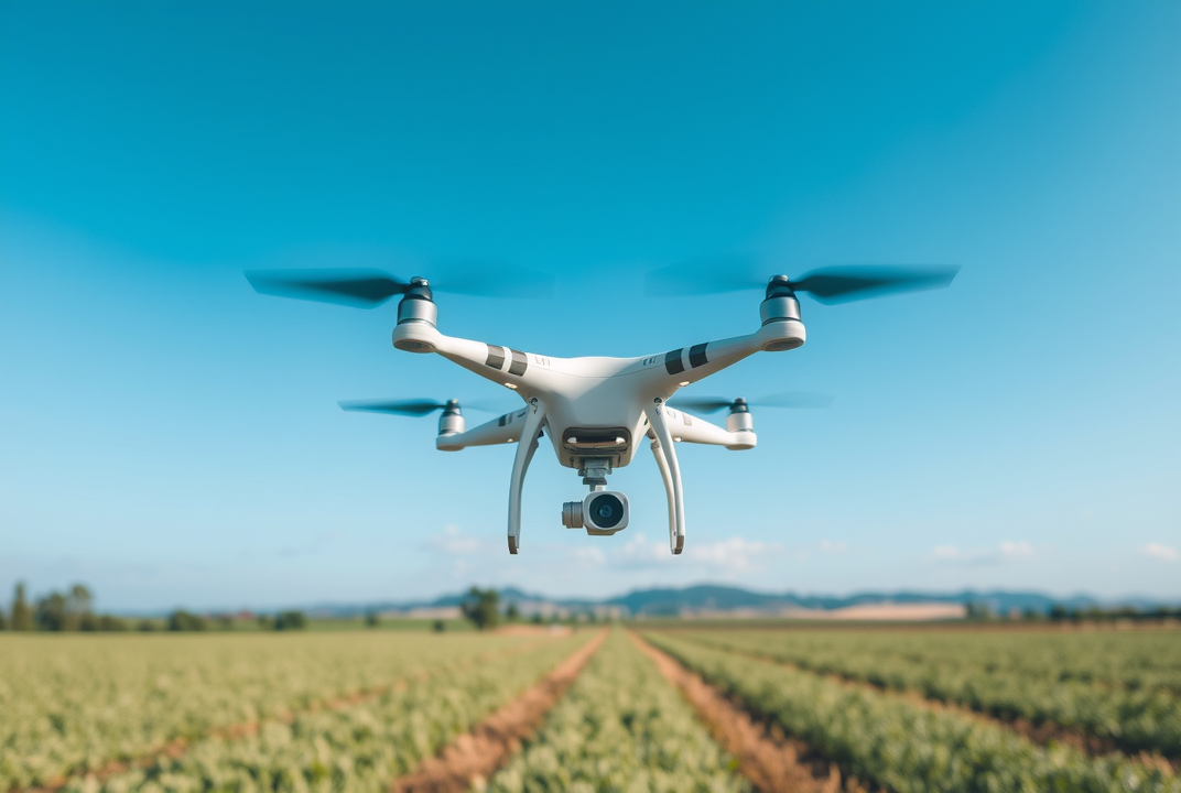 Drone flying over a field, capturing data