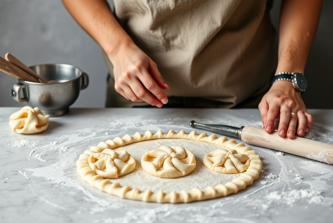 shaping Danish pastries on a work surface