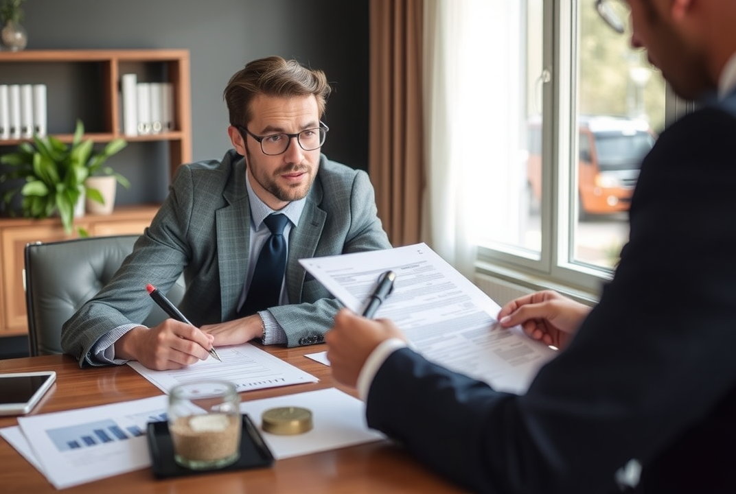 Entrepreneur discussing with a notary over business documents