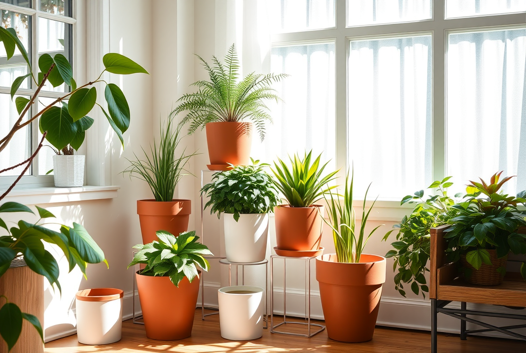 stackable planters in a sunlit room