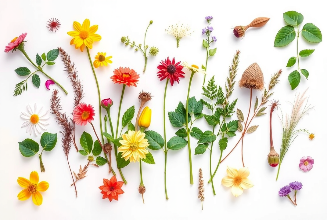 A variety of medicinal plants grouped by category