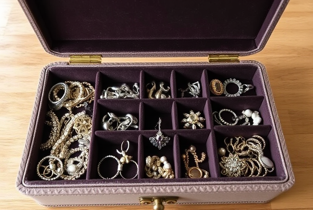 Neatly organized jewellery box with individual compartments