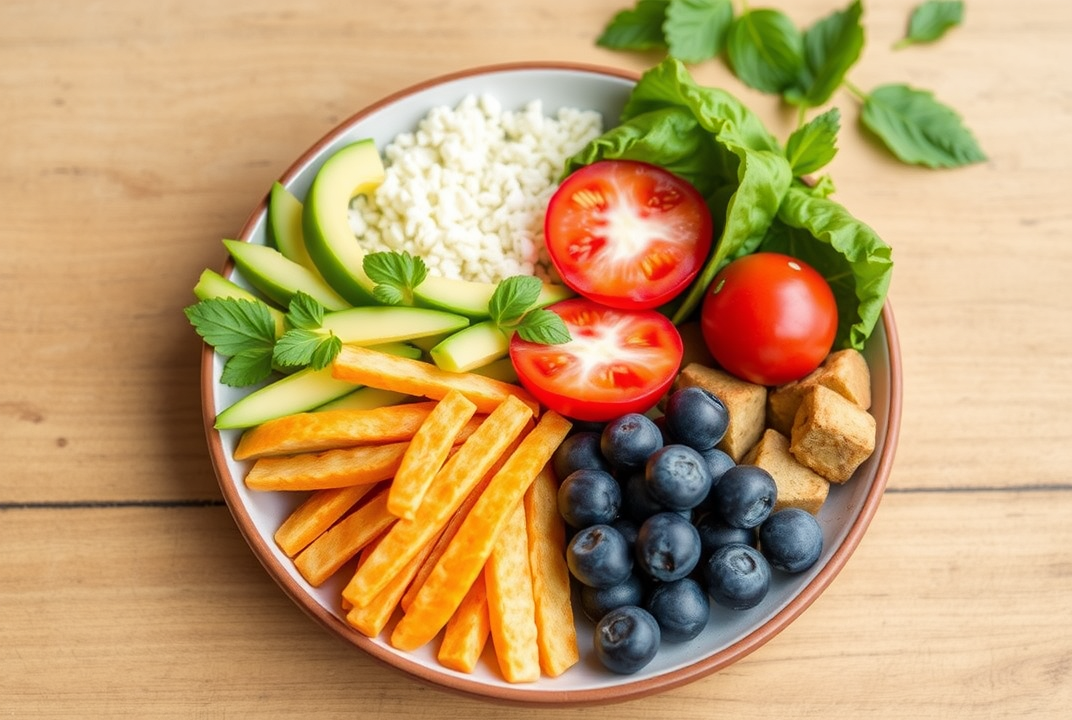 Healthy plate of fiber-rich foods