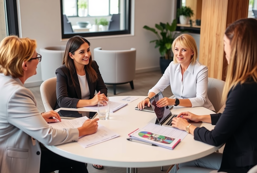 Women entrepreneurs discussing tax strategies over a round table