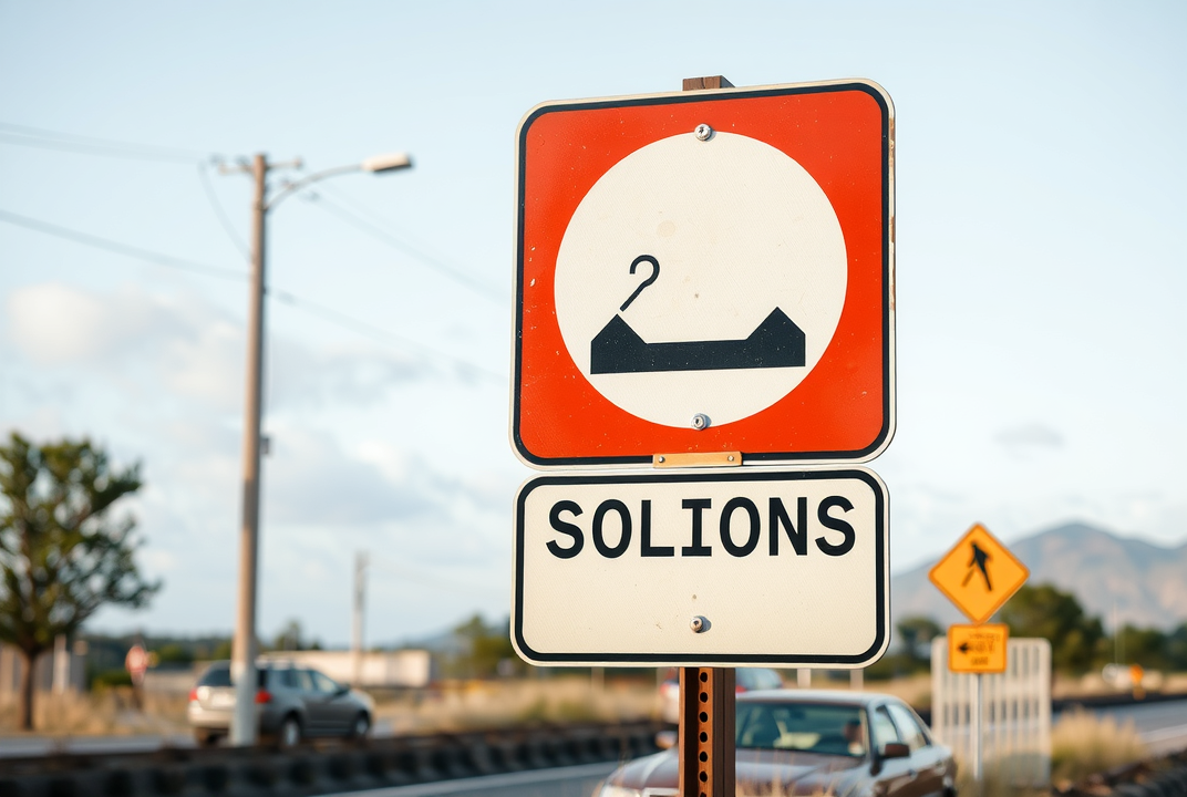 Roadblock sign with solutions nearby