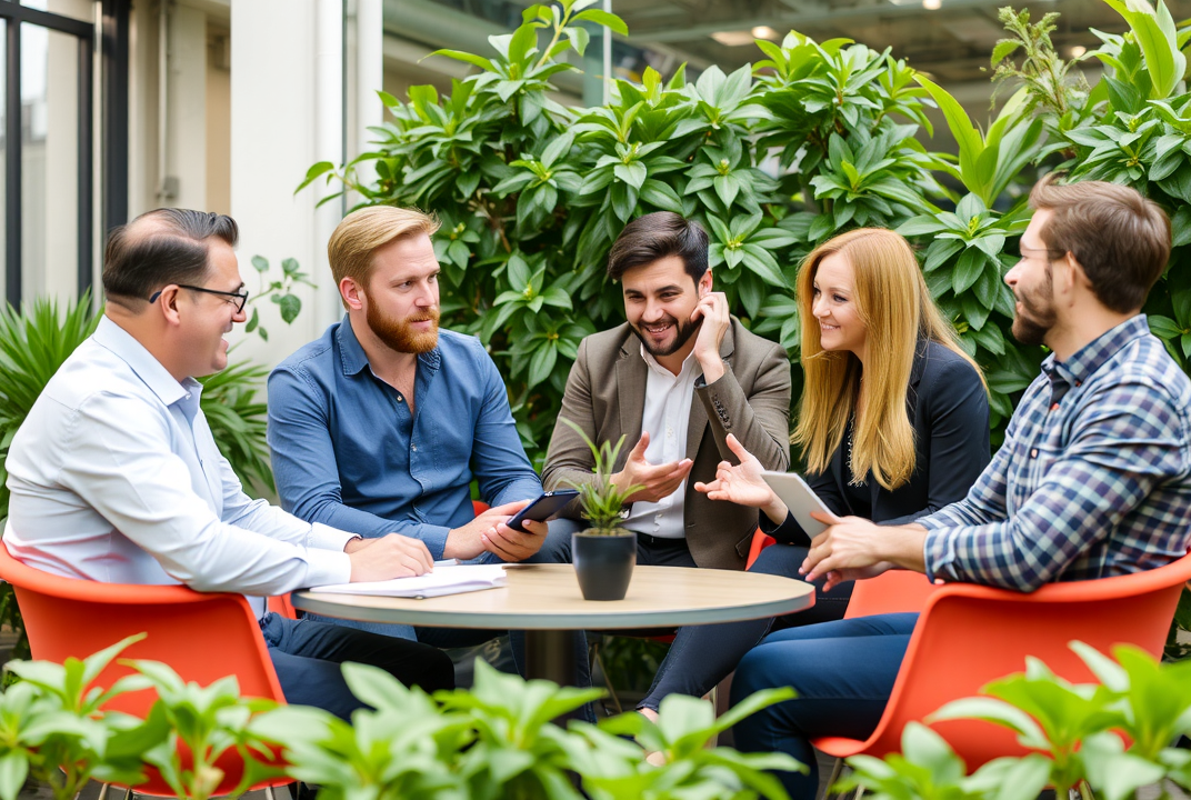 Entrepreneurs discussing green business strategies
