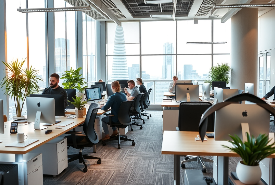 a bustling corporate office