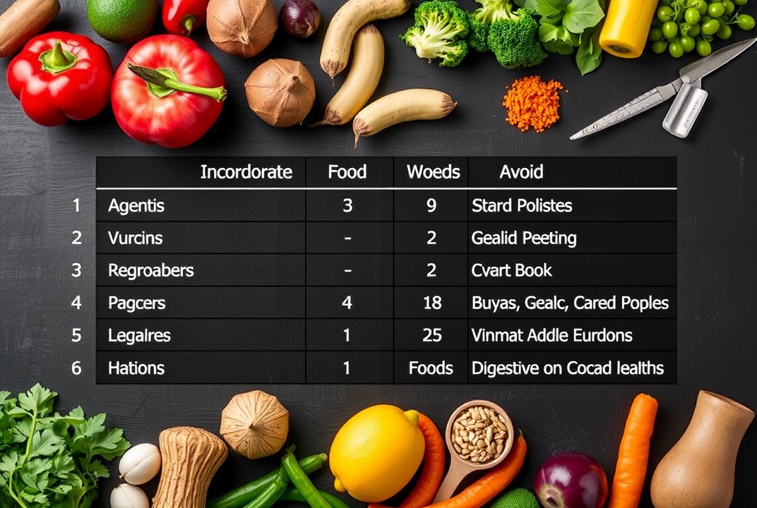 table showing foods to incorporate and avoid for digestive health
