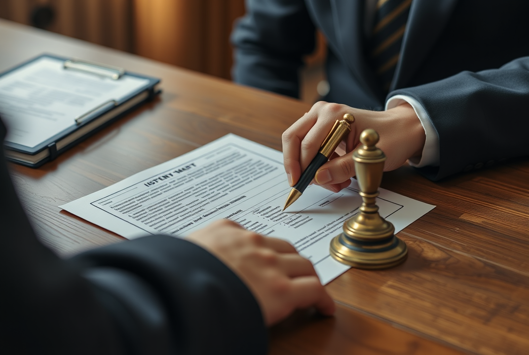 Notary public stamping a document