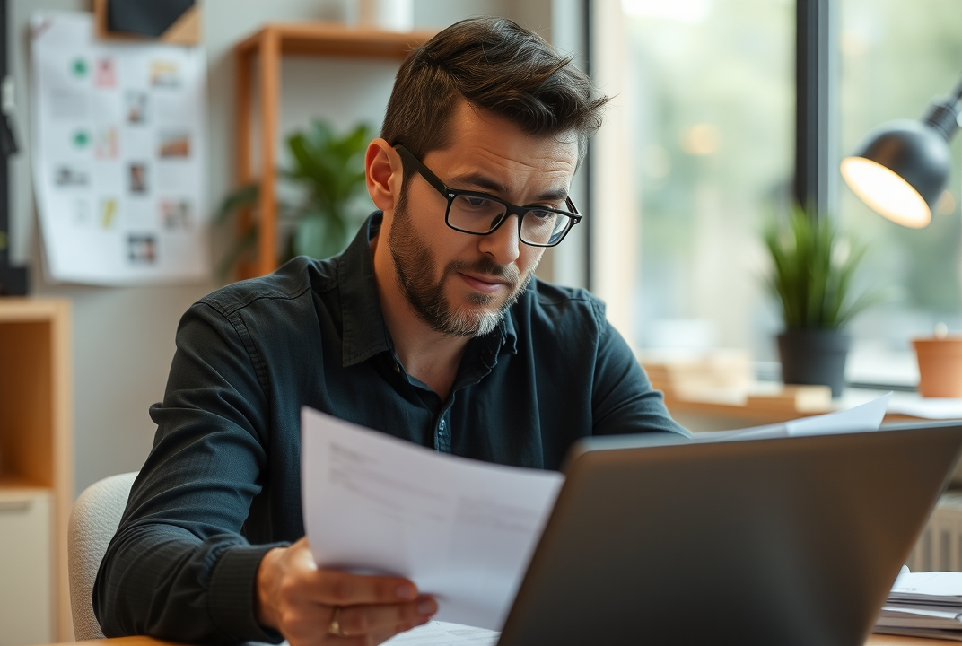 disheartened business owner reviewing account