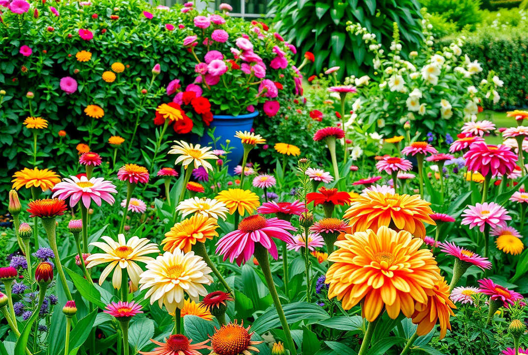 lush summer garden with colorful blooms